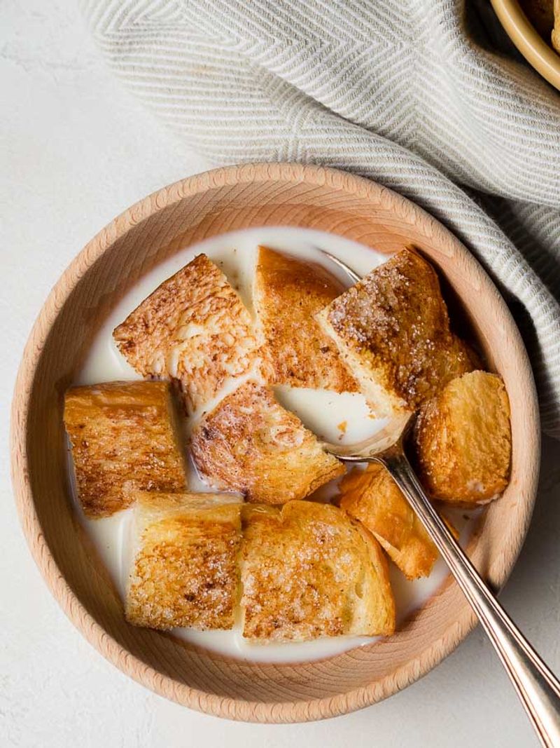 Toasted Bread with Warm Milk and Sugar