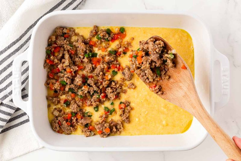 Sausage, Pepper, and Cornbread Bake