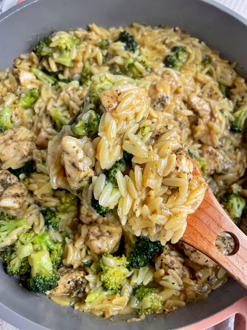 Chicken, Orzo, and Broccoli Skillet