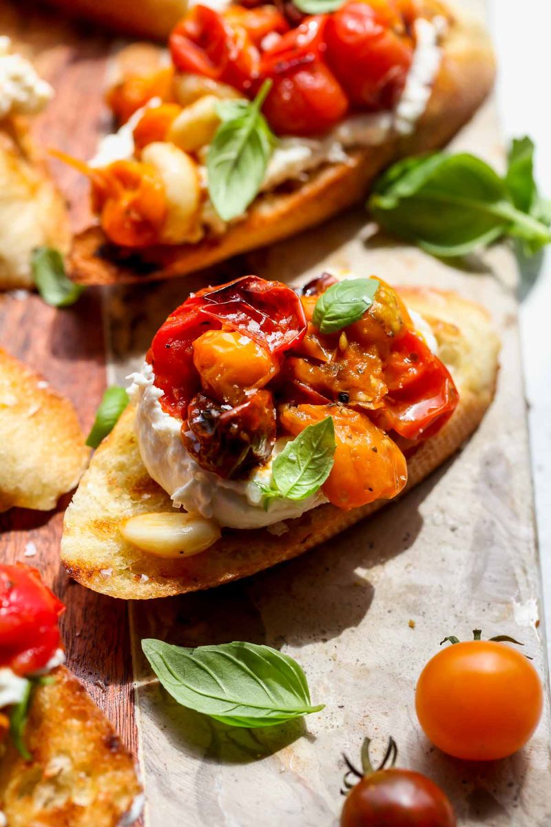Tomato Basil Burrata Toasts