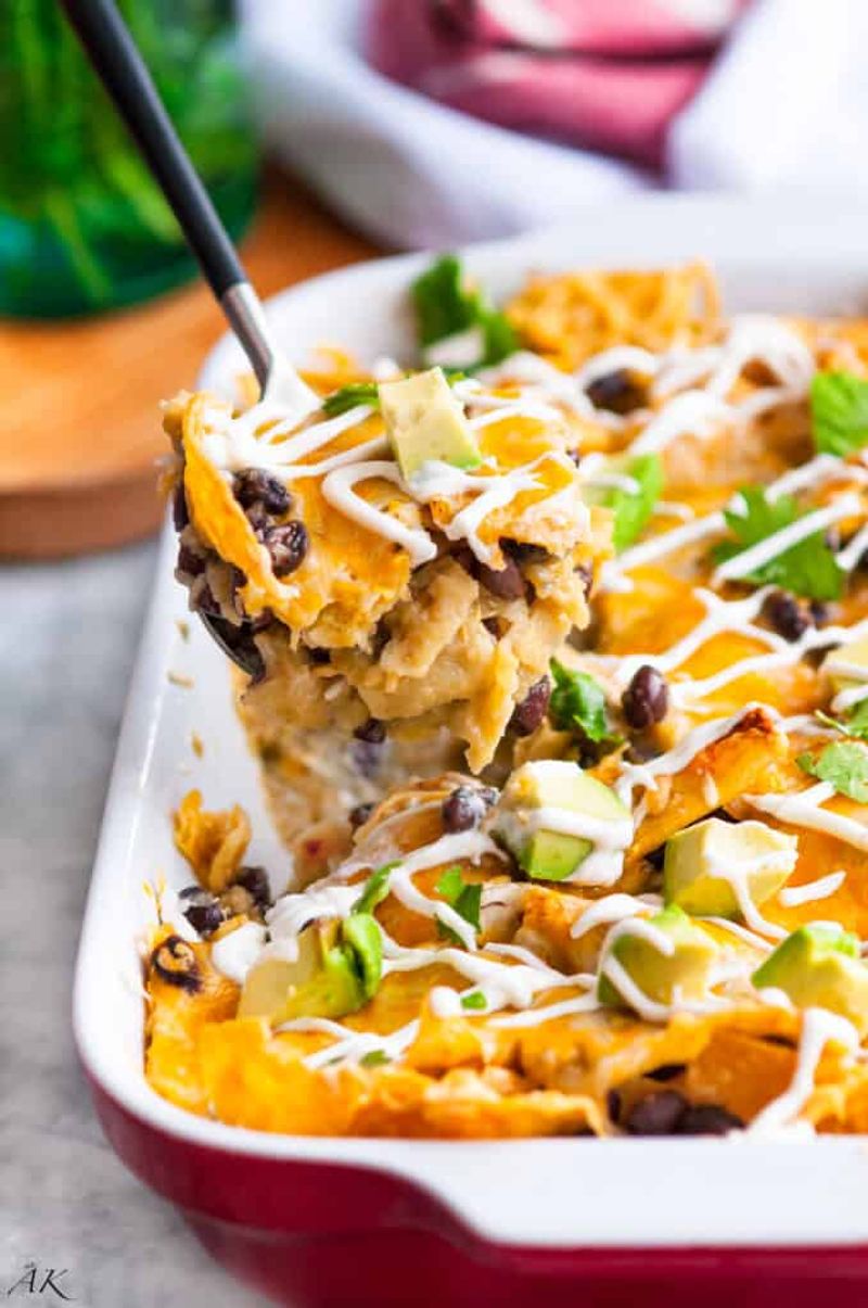 Bean and Cheese Chilaquiles Casserole