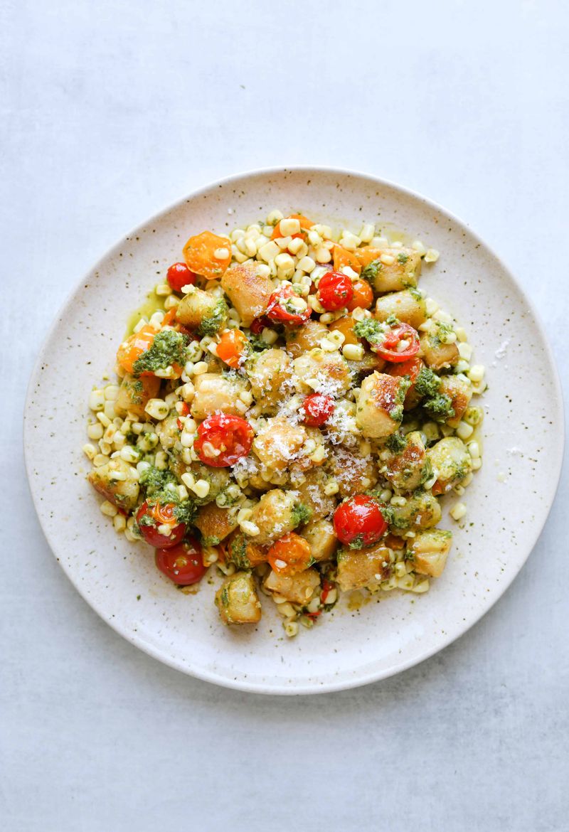 Cauliflower Gnocchi With Pesto and Cherry Tomatoes
