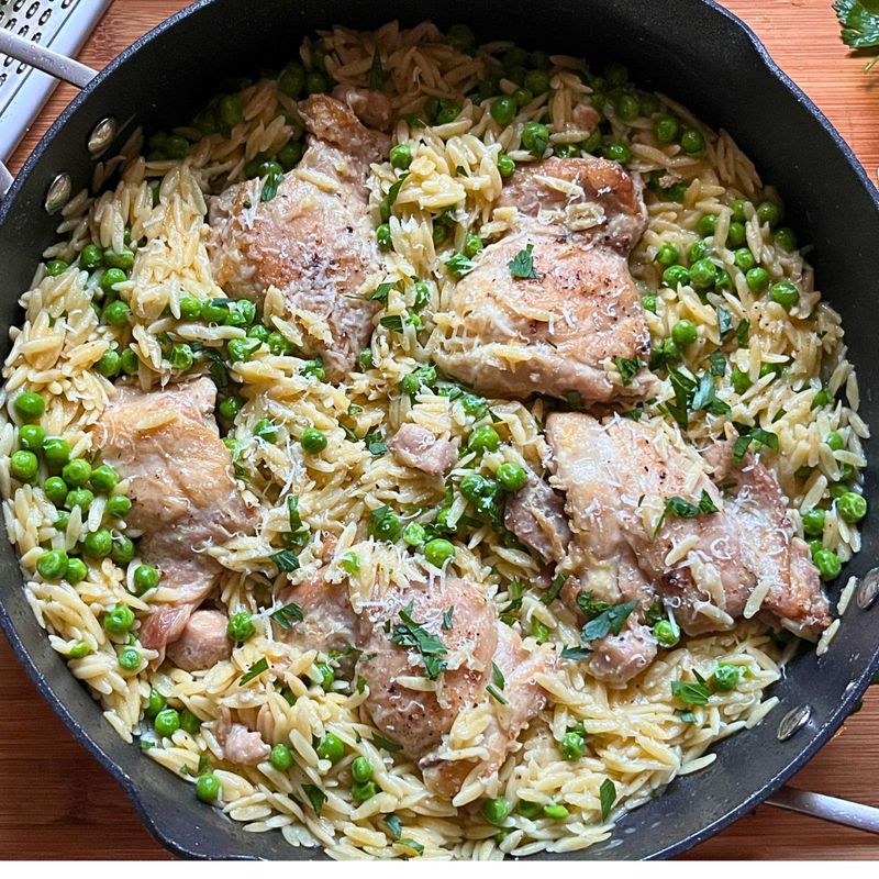 Chicken, Orzo, and Peas