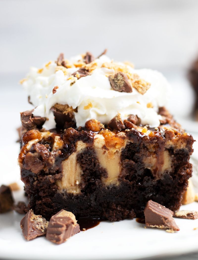 Chocolate Peanut Butter Poke Cake