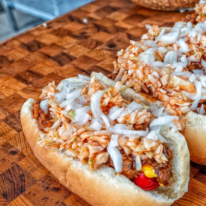 Carolina-Style Hot Dogs with Red Slaw