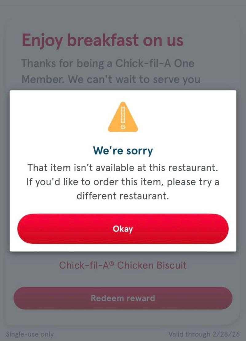 If you try after breakfast hours, it will not work, even if the reward still shows in the app later that day