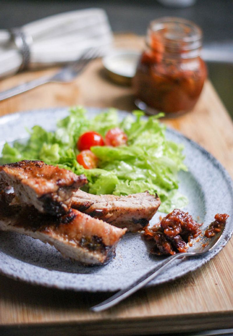 Rhubarb Chutney On Smoked Pork