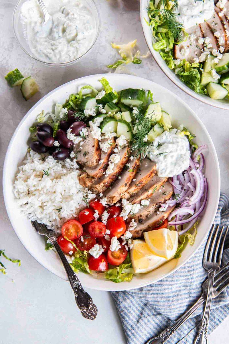 Greek chicken salad bowls