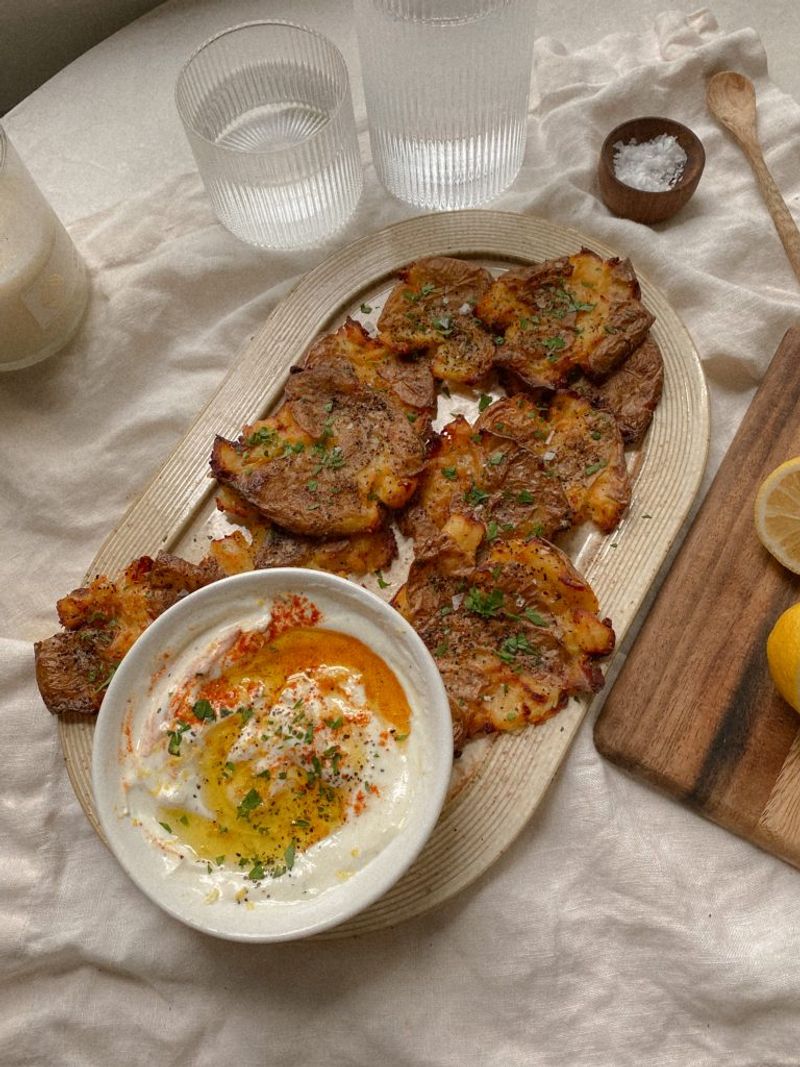 Crispy Smashed Potatoes with Garlic Yogurt