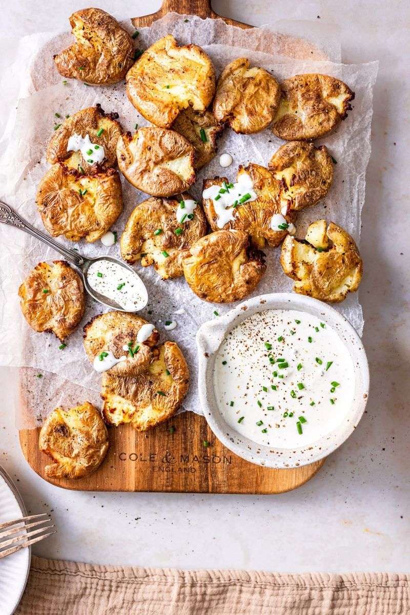 Smashed Potatoes with Dipping Sauce