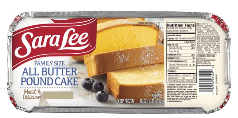 Sara Lee Pound Cake (Frozen)