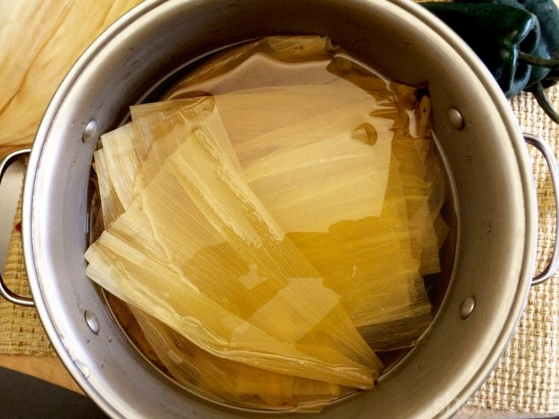 Soak corn husks until very flexible