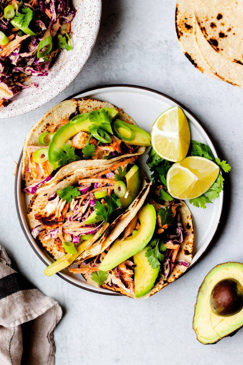Salmon tacos with slaw