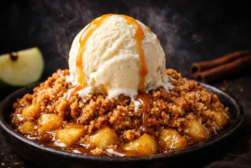 Skillet Caramel Apples With Vanilla Ice Cream