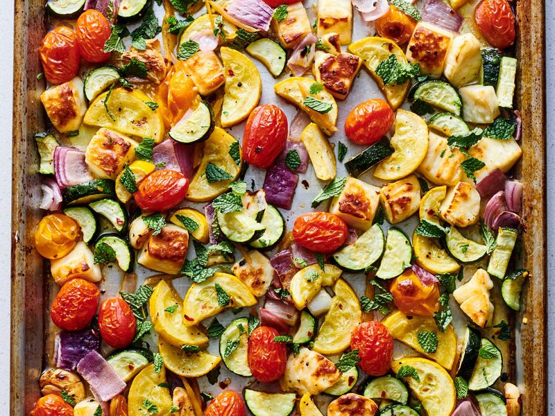 Sheet Pan Roasted Veggies and Halloumi