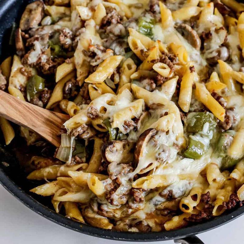 Philly Cheesesteak Pasta Bake