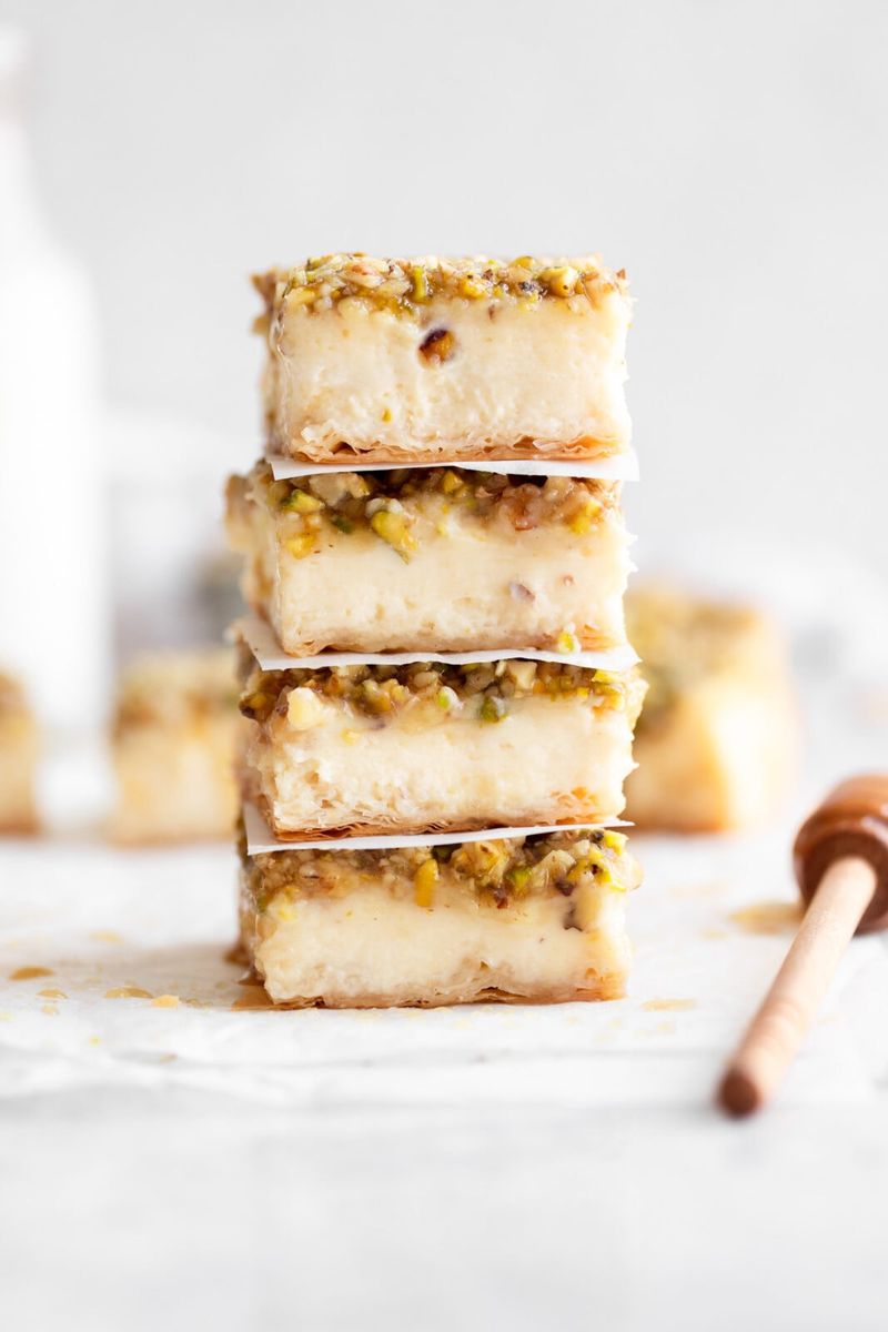 Baklava Cheesecake Bars With Phyllo Crust