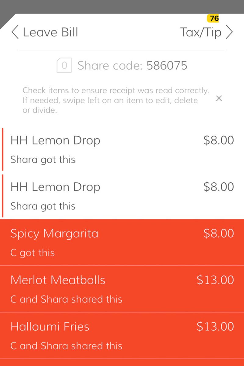 Split the bill by item