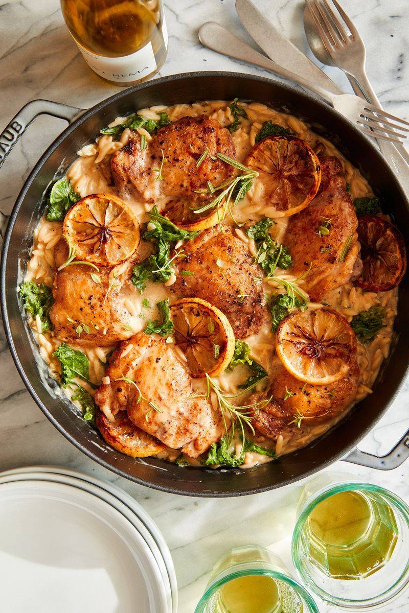 One-Pan Lemon Garlic Chicken and Orzo