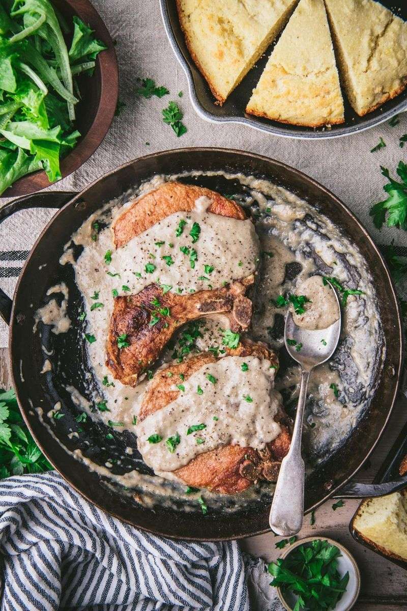 Pork Chops With Gravy and Biscuits