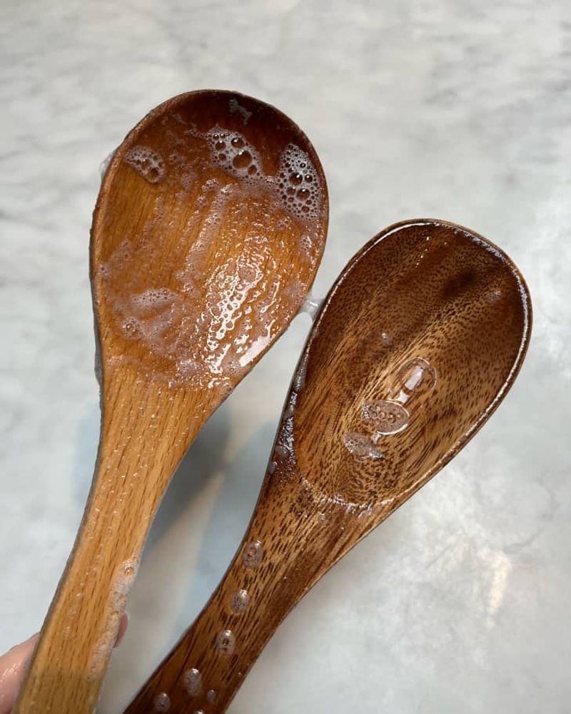 Testing Oil With A Wooden Spoon