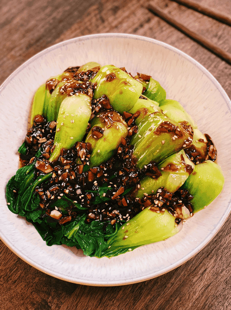 Steamed Bok Choy with Chili Oil