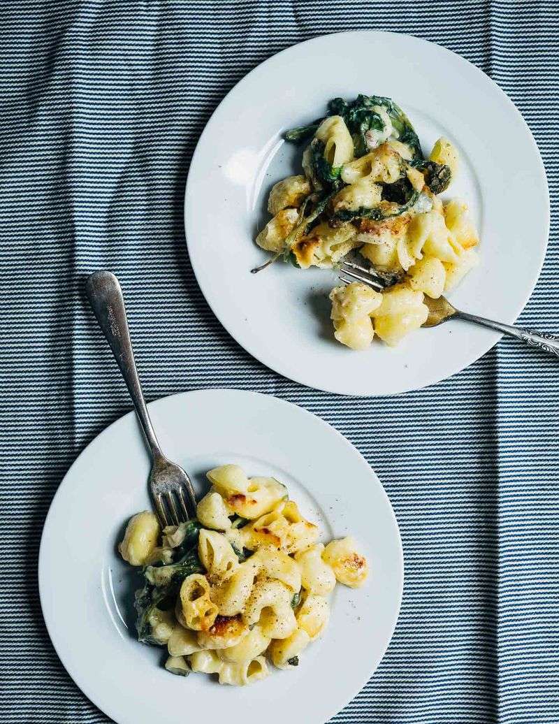 Baked Mac and Cheese with Spring Greens