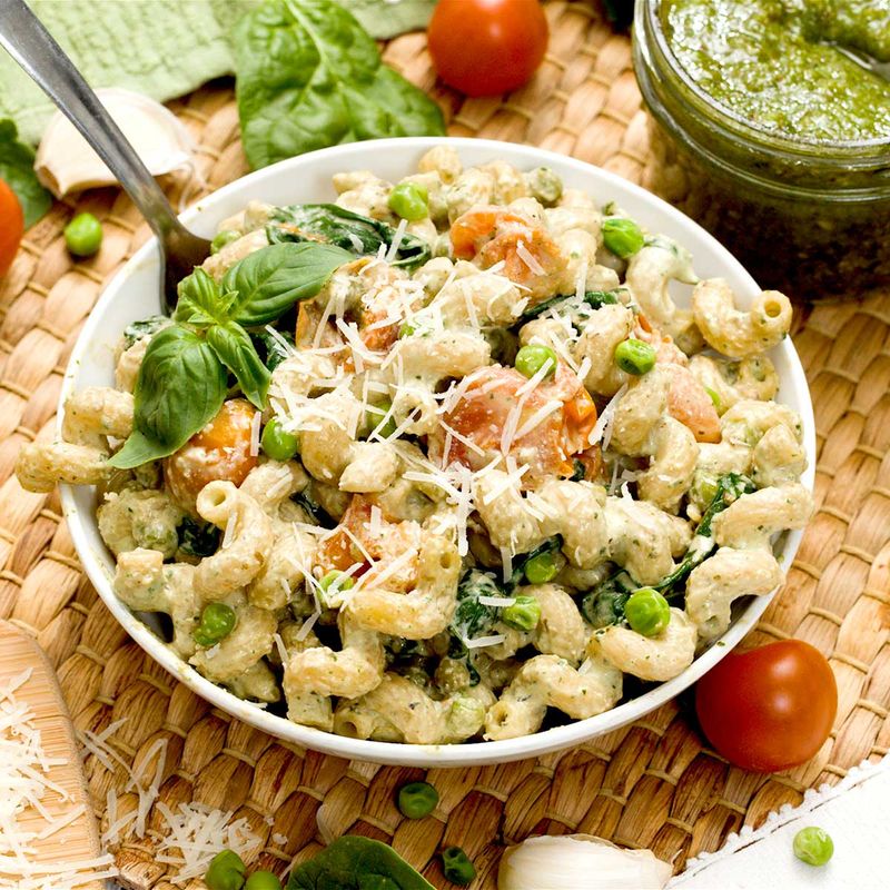 Cottage Cheese Pesto Pasta Bowl