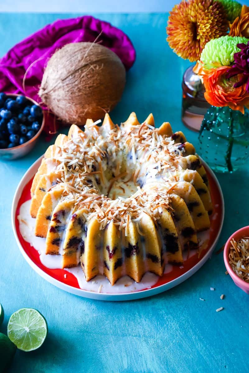 Coconut pound cake with berries