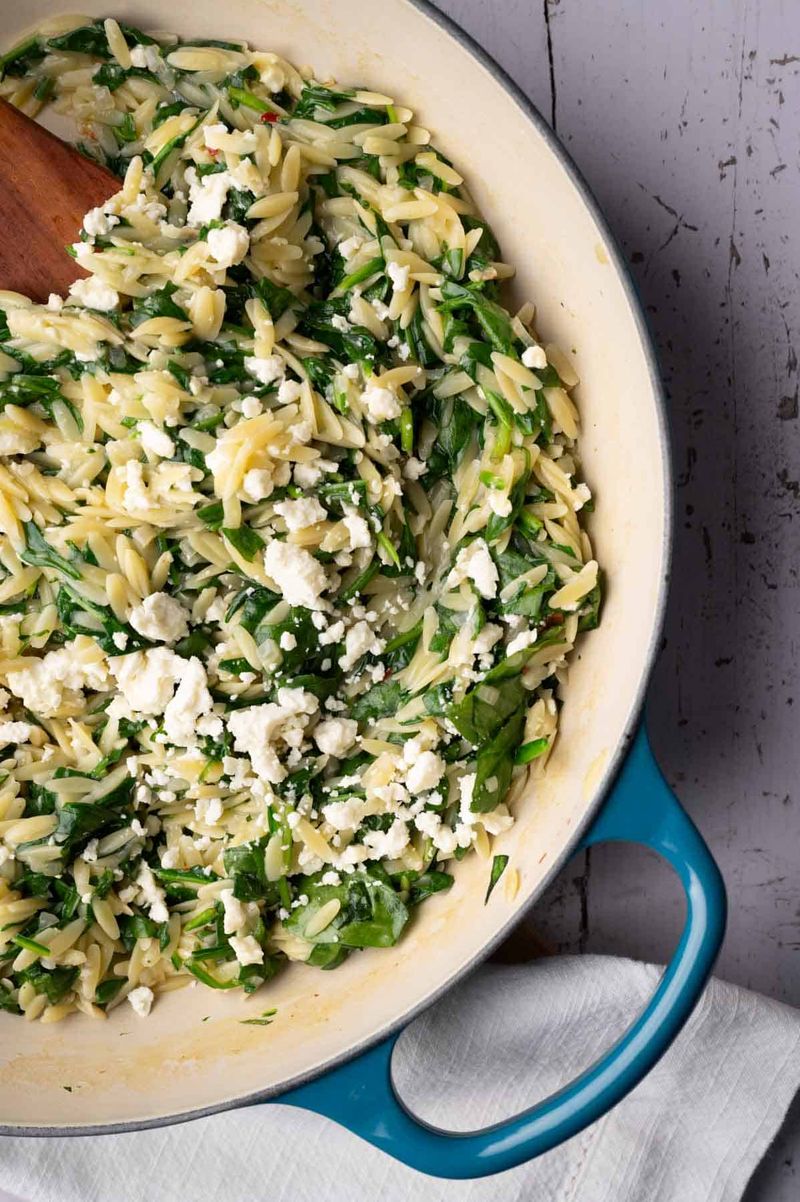 Spinach Feta Orzo Skillet