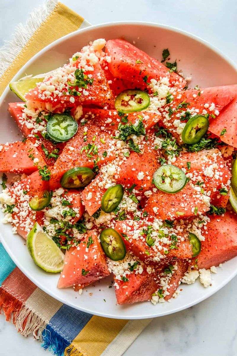 Nopal and Watermelon Salad with Cotija and Tajín