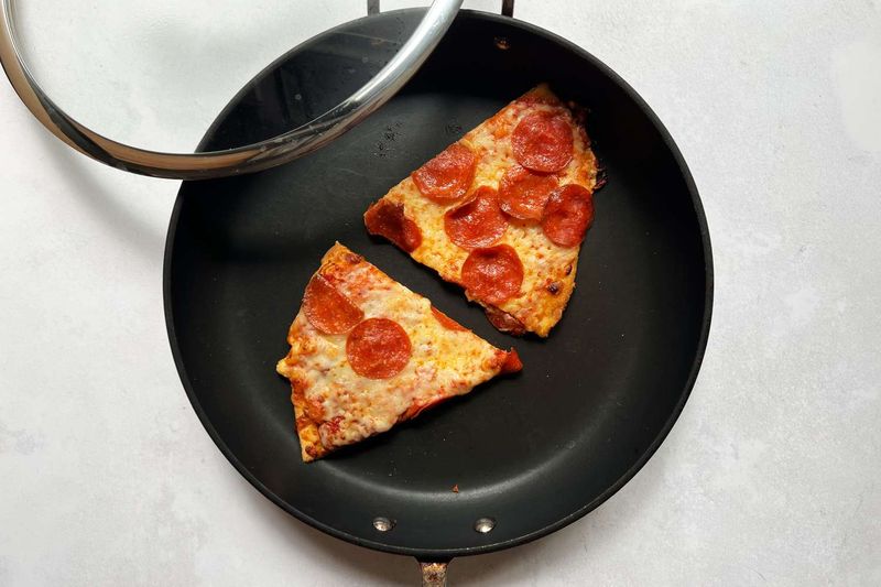 Pizza reheats best in a skillet