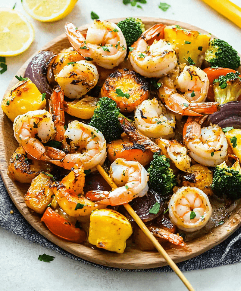 Garlic Butter Shrimp and Pea Skewers