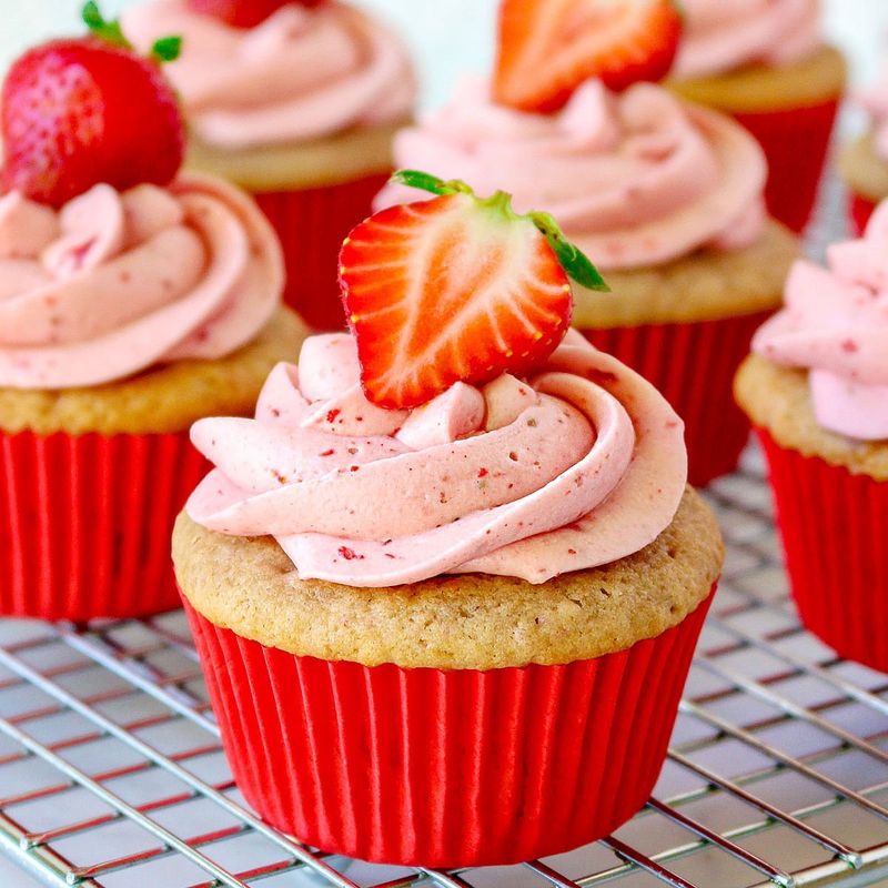 Strawberry cupcakes with strawberry frosting