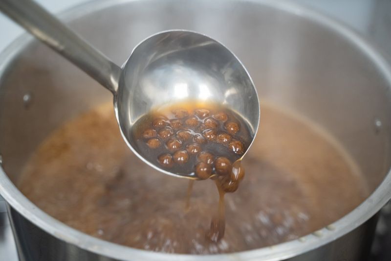 Stir while pearls cook