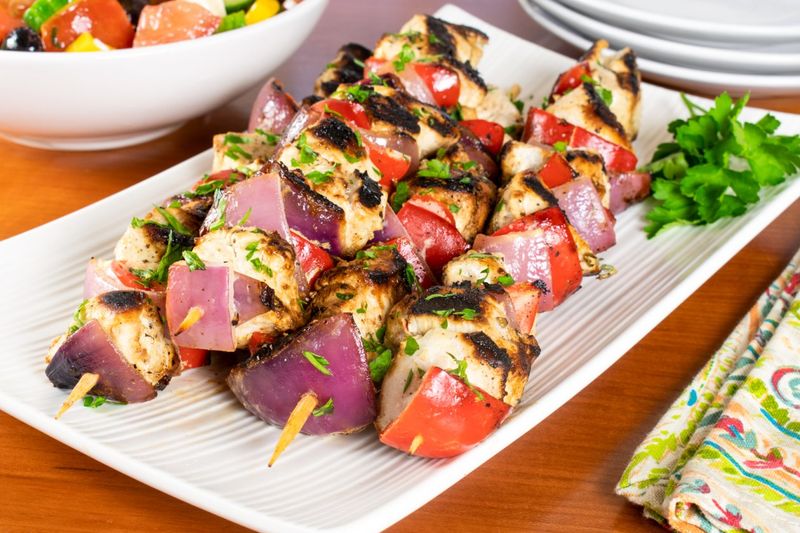 Greek Chicken Kebabs With Vegetables