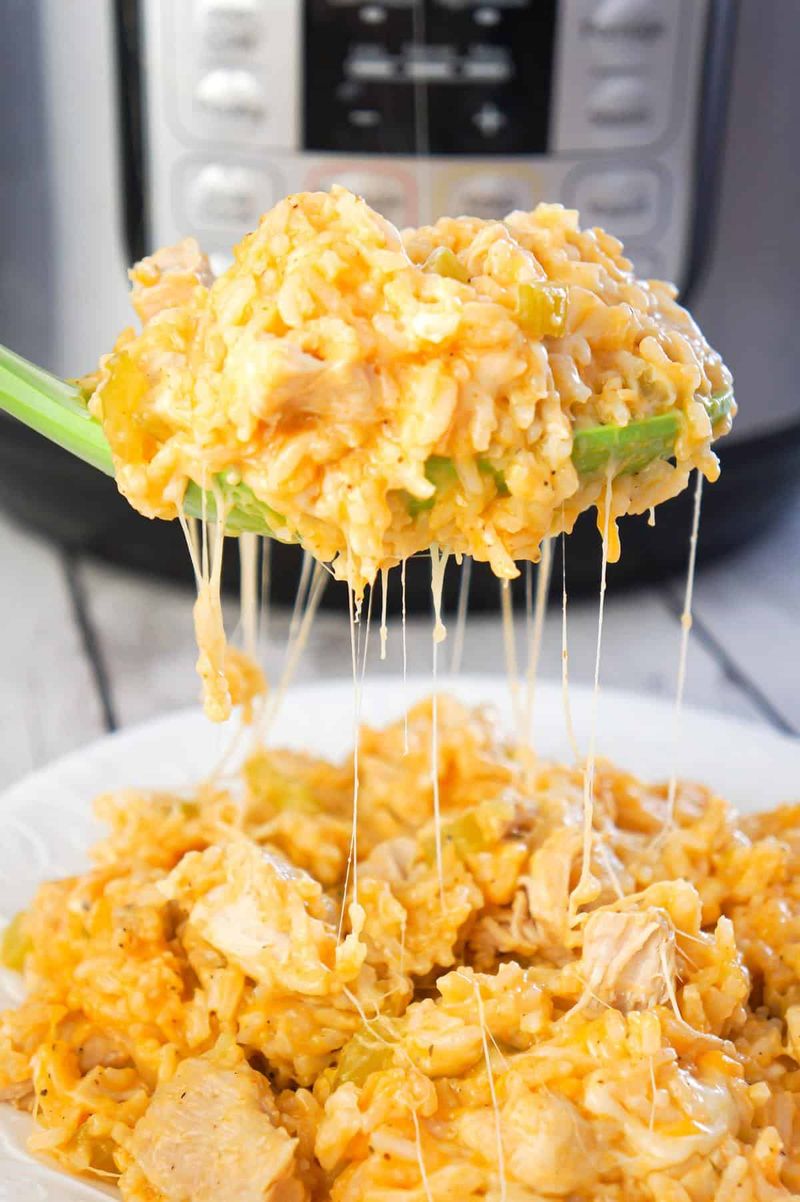 Cheesy Buffalo Chicken Rice Bake