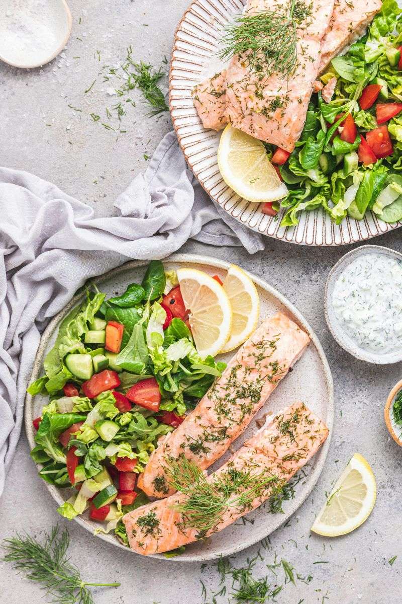 Salmon with Creamy Dill Cucumber Salad