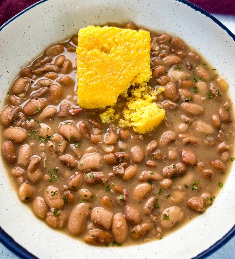 Pinto Beans With A Hunk Of Cornbread On The Side
