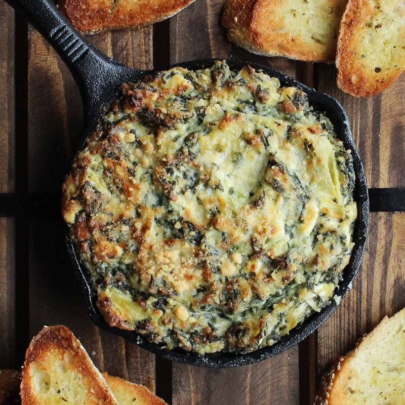 Warm spinach-artichoke dip with Irish cheddar