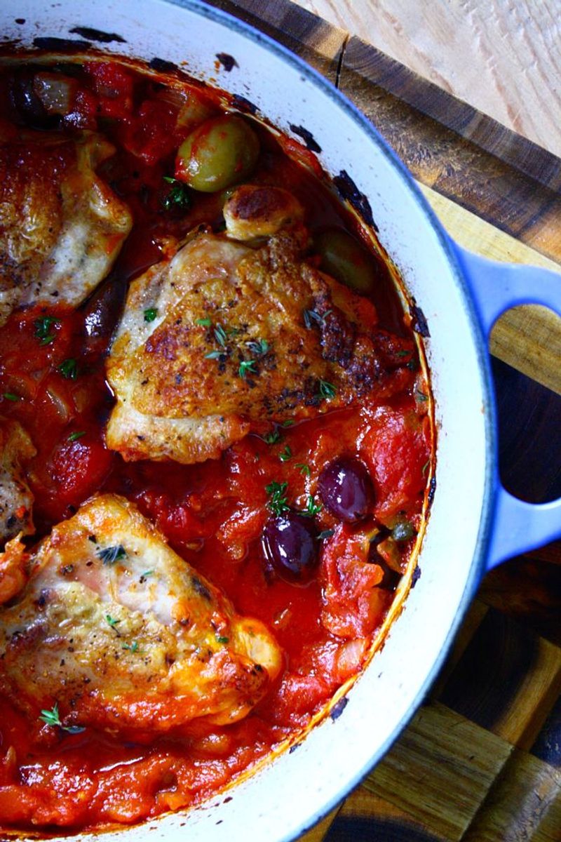 Tomato Basil Braised Chicken Thighs