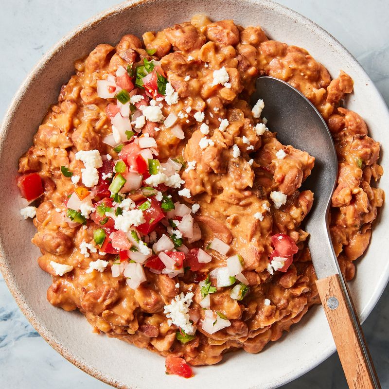 White Onion Stirred Into Refried Beans