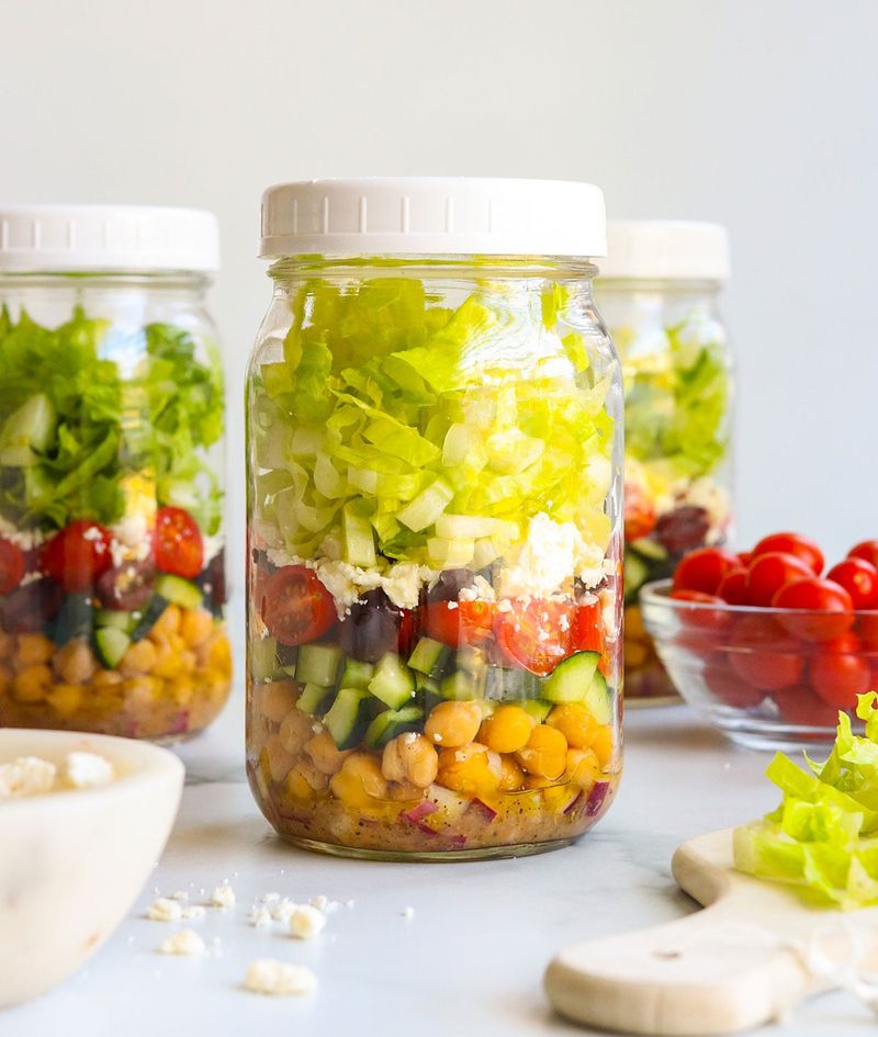 Mason Jar Greek Salad With Chickpeas