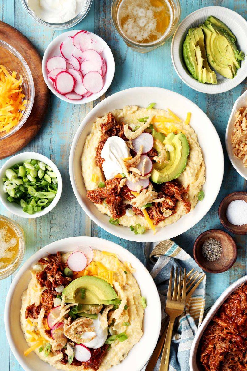 Grits + pulled pork and barbecue sauce