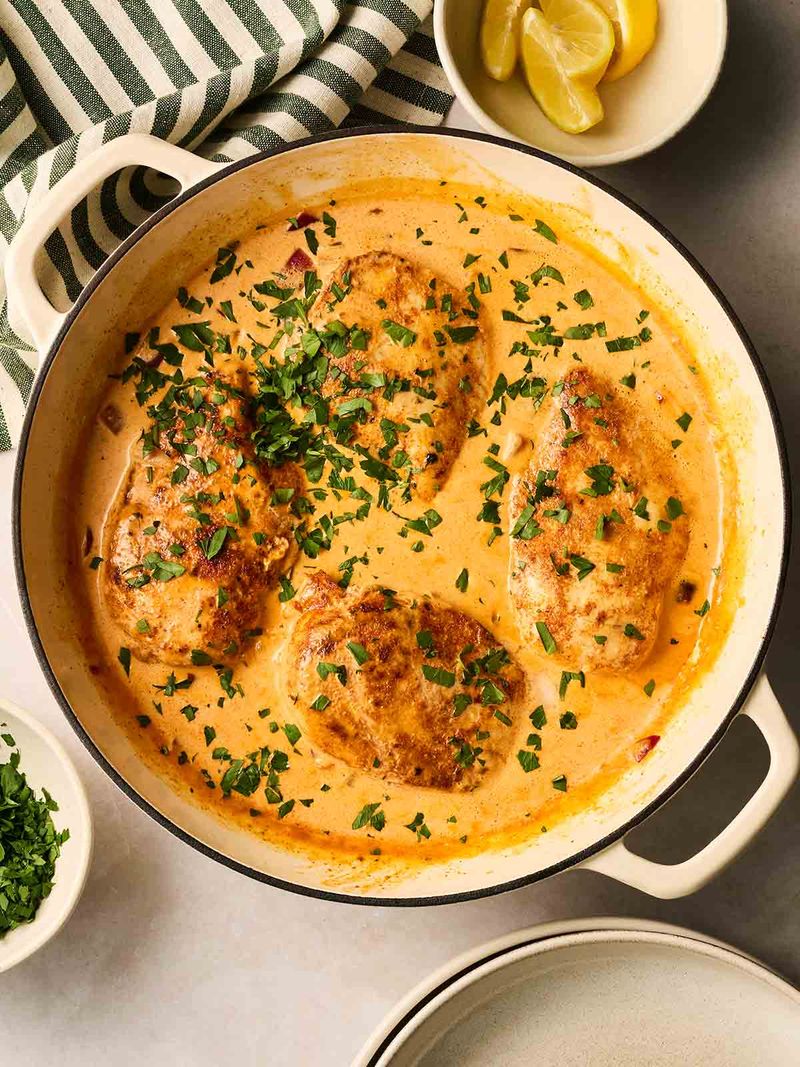 Chicken and Orzo with Creamy Paprika Sauce