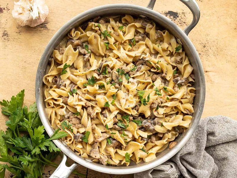 Creamy Mushroom Stroganoff (Ground Beef Version)