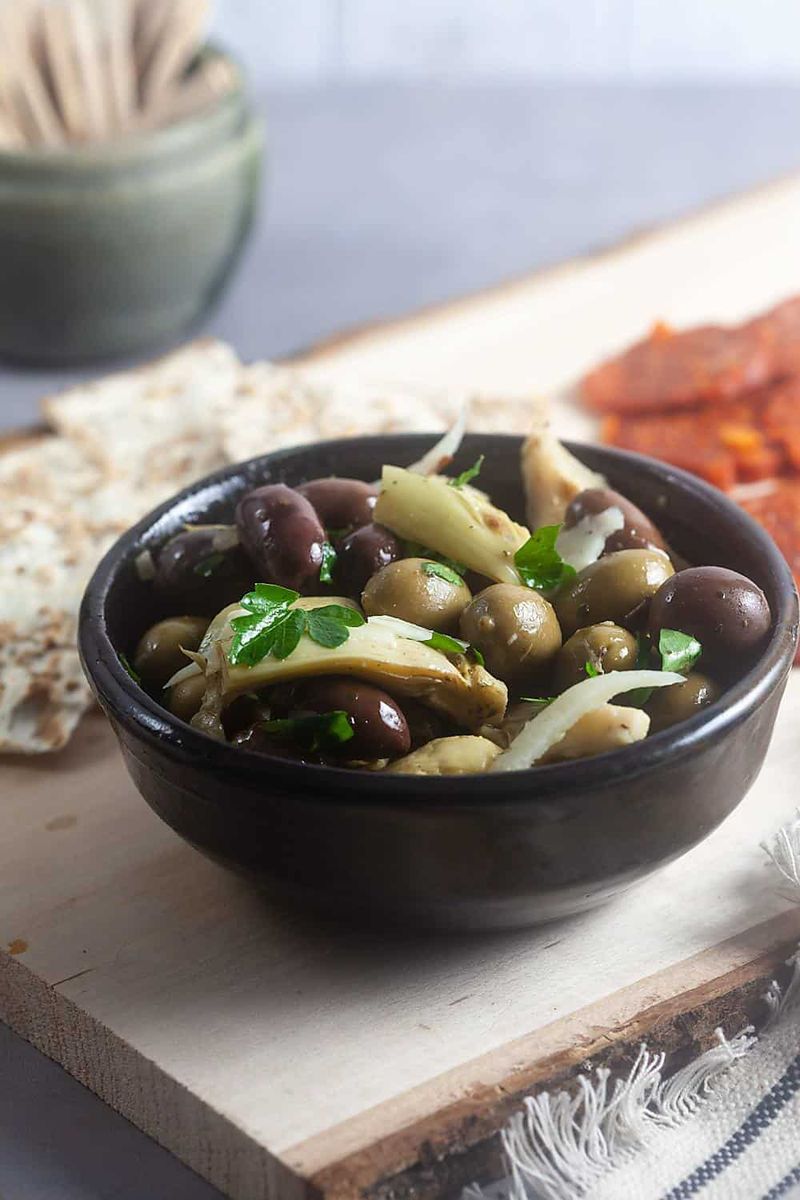 Olives and marinated artichokes