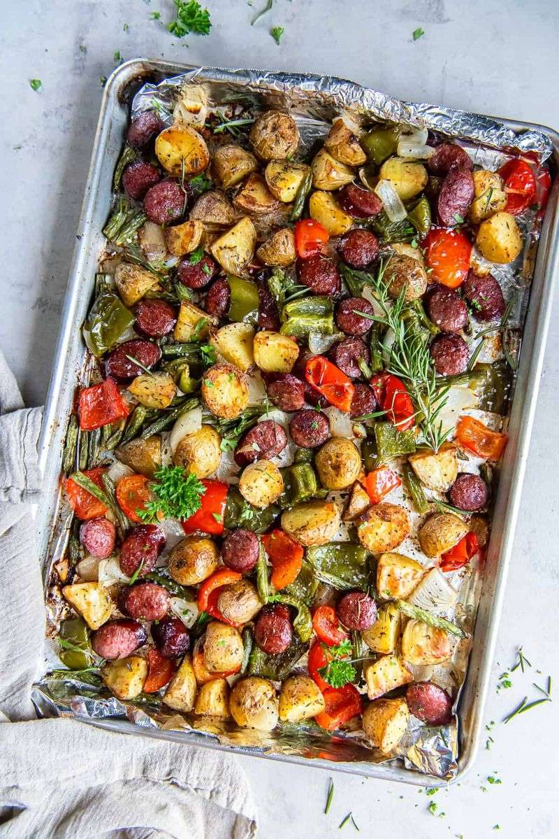 Sheet-Pan Sausage, Potatoes, and Peppers