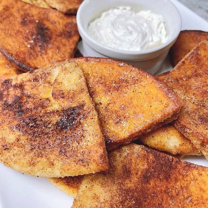 Cinnamon Sugar Pita Crisps With Yogurt Dip