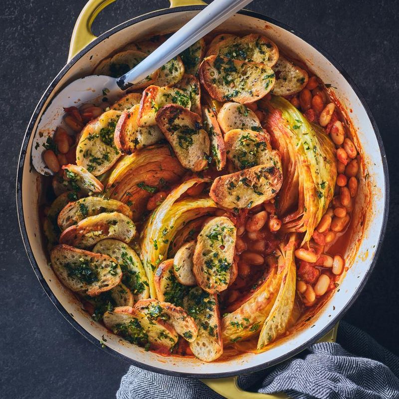 Tomato-Braised Cabbage with Beans and Herbs